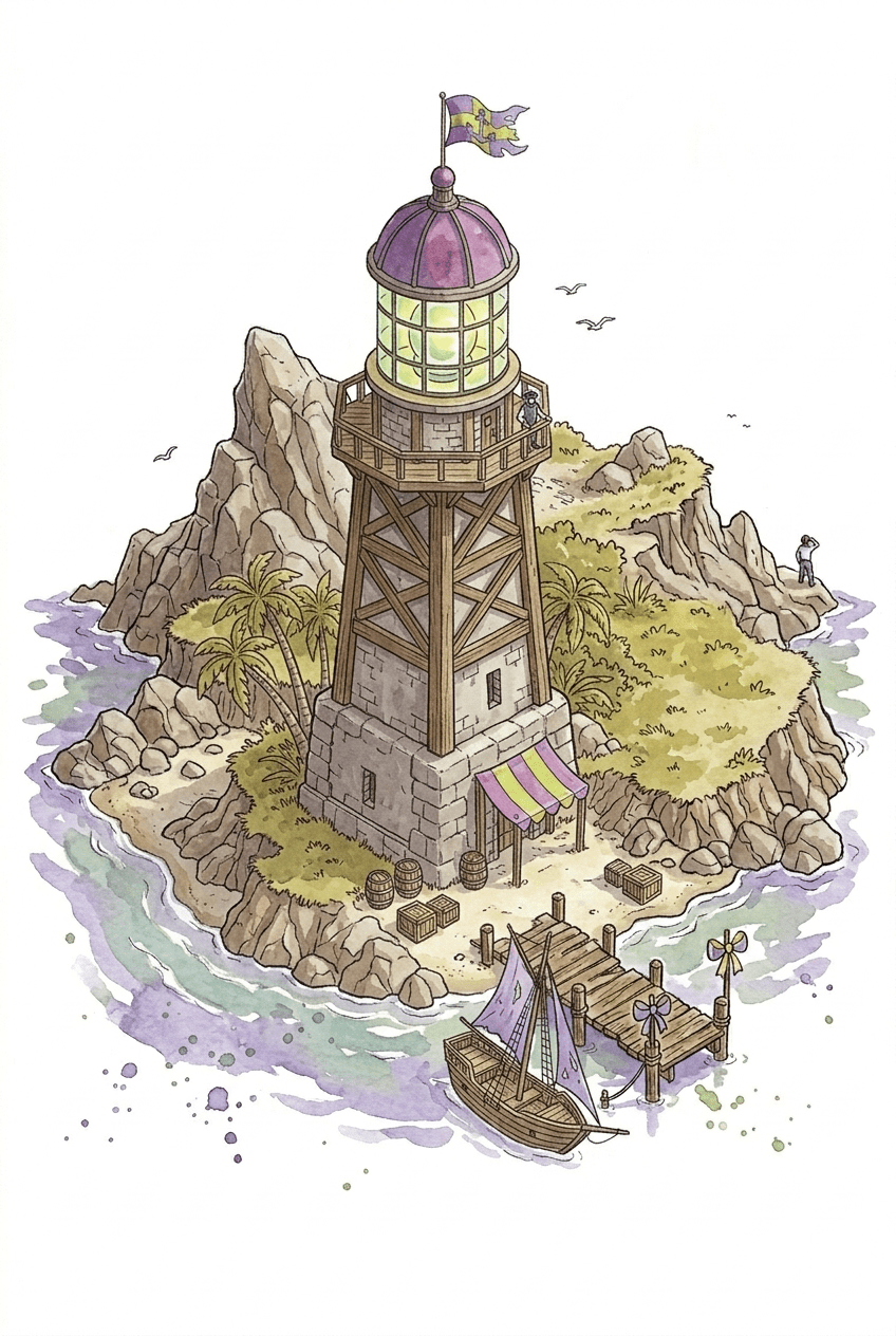 Grafika, która przedstawia latarnię morską, która symbolizuje blog firmowy, czyli narzędzie, które wskazuje drogę zbłąkanym klientom.